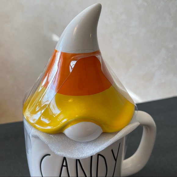 Rae Dunn CANDY CORN Gnome Color of Candy Corn Hat Topper Coffee Cup Brand New! - Picture 3 of 4